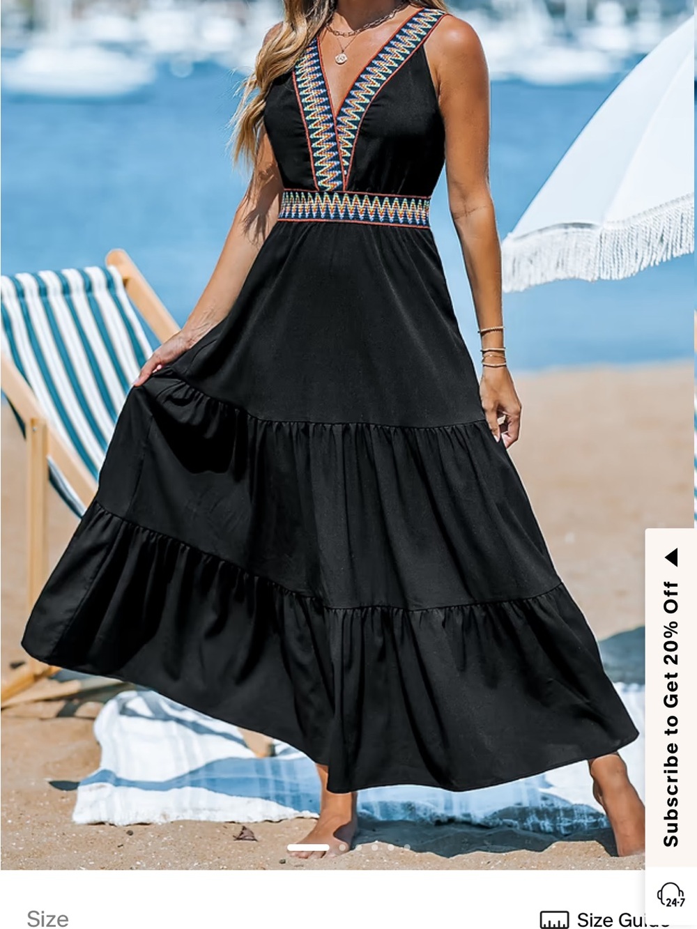 Cupshe Black Boho  Embroidered V-Neck Maxi